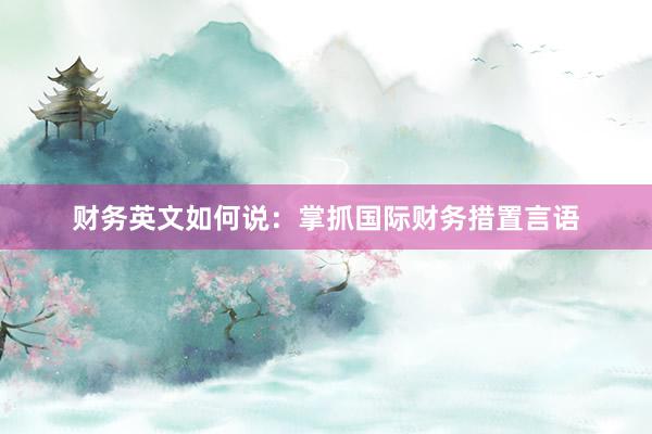 财务英文如何说：掌抓国际财务措置言语